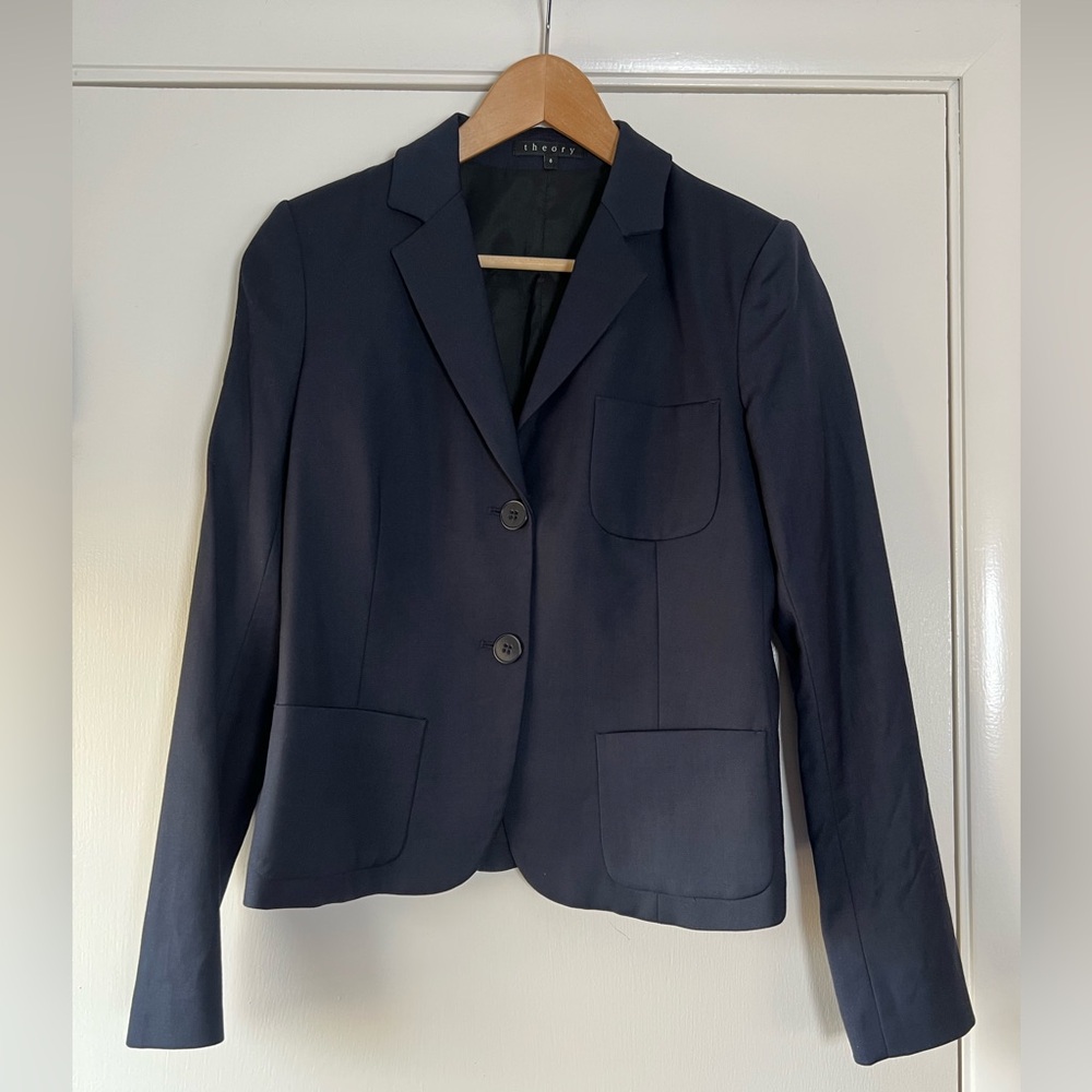 Theory Nillian Blazer Stretch Virgin Wool Elevated Tailored Minimalist Old Money